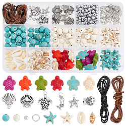 Elite DIY Synthetic Turquoise Bracelet Necklace Making Kit, Natural Shell Charms Ocean Theme Jewelry Set, Mixed Color, 4~20.5x0.8~15x0.8~8mm, Hole: 1~2mm(DIY-PH0022-47)