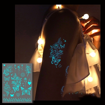 Luminous Removable Temporary Water Proof Tattoos Paper Stickers, Glow in the Dark Stickers, Butterfly, 15.8x12cm