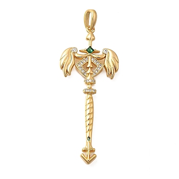 Brass Micro Pave Cubic Zirconia Big Pendants, Wand with Constellation Theme Charms, Long-Lasting Plated, Nickel Free, Real 18K Gold Plated, Sagittarius, 48.5x20.5x3.5mm, Hole: 6.5x3mm