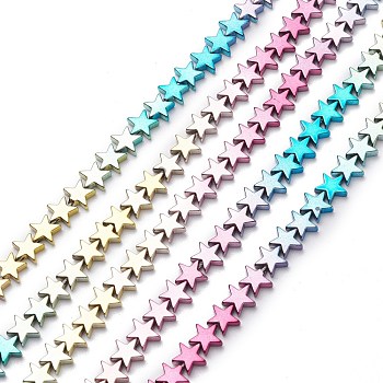 Rainbow Color Electroplate Non-magnetic Synthetic Hematite Beads Strands, Star, Multi-color Plated, 8.5x9x2.5mm, Hole: 1mm, about 58pcs/strand, 15.75~16.54 inch(40~42cm)