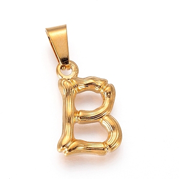 304 Stainless Steel Pendants, Bamboo Style, Letter, Golden Color, Letter.B, 18x12x3mm, Hole: 3x7mm