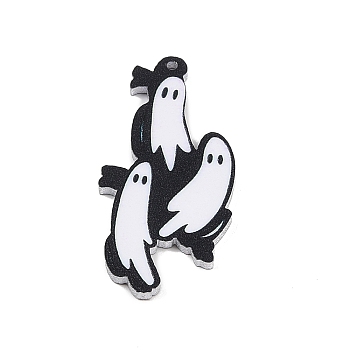 Opaque Acrylic Pendants, Ghost, Black, 45x22x2mm, Hole: 1.4mm