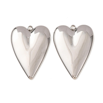 Valentine's Day 304 Stainless Steel Pendants, Heart Charms, Stainless Steel Color, 32x22x3mm, Hole: 1.8mm