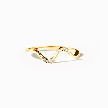 Wave Shaped 925 Sterling Silver Micro Pave Clear Cubic Zirconia Finger Rings, Golden, US Size 7(17.3mm)