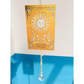 Glass Teardrop Pendant Decoration, Hanging Suncatchers, with Metal Tarot, for Window Home Garden Decoration, Golden, 500x12.5mm