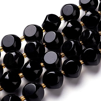 Natural Obsidian Beads Strands, with Seed Beads, Six Sided Celestial Dice, 12~12.5x12~12.5x12~12.5mm, Hole: 0.5mm, about 14pcs/strand, 7.97''(20.25cm)