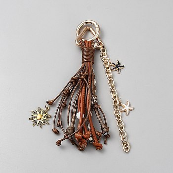 PU Leather Pendant Decorations, with Alloy Clasps, Saddle Brown, 185mm