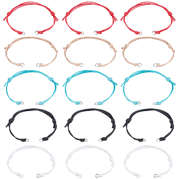 40Pcs 5 Colors Adjustable Eco-Friendly Korean Waxed Polyester Cord Bracelet Making, with 304 Stainless Steel Open Jump Rings, Fit for Connector Charms, Mixed Color, 5-1/8~9-1/4 inch(132~235mm), Hole: 3mm, 8pcs/color
