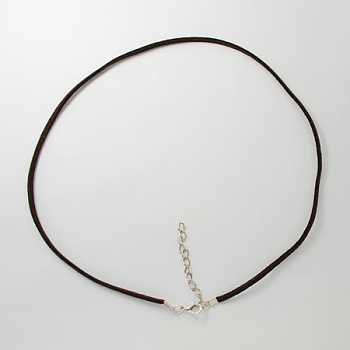 Faux Suede Necklace Cord, with Platinum Color Iron Lobster Clasps and Iron Chains, Coconut Brown, 450x2.5x2mm