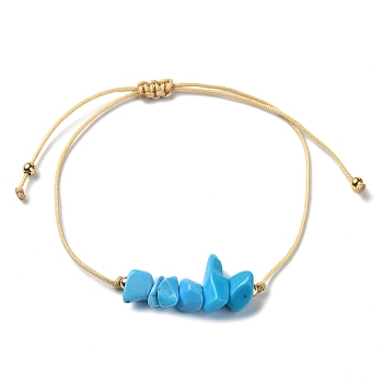 Synthetic Turquoise Chips Braided Bead Bracelets, Nylon Cords Adjustable Bracelet, Inner Diameter: 3-1/4 inch(8.1cm)
