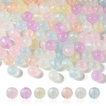 Rainbow Iridescent Plating Acrylic Beads, Glitter Beads, Round, Mixed Color, 10x9mm, Hole: 2mm