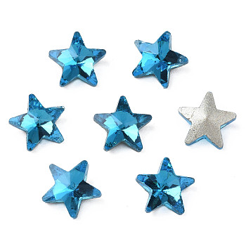 Glass Rhinestone Cabochons, Nail Art Decoration Accessories, Faceted, Star, Steel Blue, 7.5x8x3.5mm