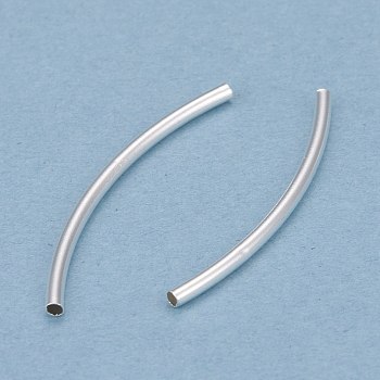 Brass Tube Beads, Long-Lasting Plated, Curved Beads, Tube, 925 Sterling Silver Plated, 30x1.5mm, Hole: 1mm