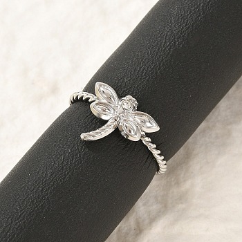 304 Stainless Steel Crystal Rhinestone Cuff Rings for Women, Dragonfly Open Rings, Stainless Steel Color, Dragonfly: 12x13mm, Adjustable