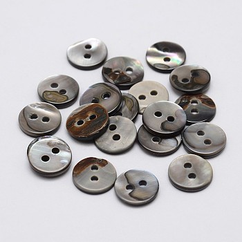2-Hole Shell Flat Round Buttons, Gray, 10x2mm, Hole: 1.5mm, about 720pcs/bag