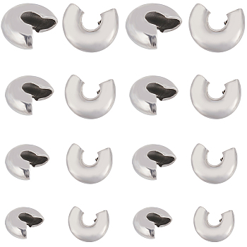 240Pcs 4 Style 304 Stainless Steel Crimp Beads Covers, Stainless Steel Color, 6.5x5.8mm, Hole: 1.8mm, 60pcs/style