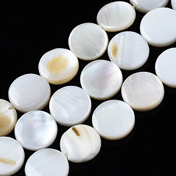 Natural Freshwater Shell Beads Strands, Flat Round, Seashell Color, 9x9x2mm, Hole: 1mm, about 45pcs/strand, 15.04~15.75 inch(38.2~40cm)