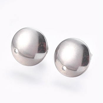 304 Stainless Steel Stud Earring Findings, Flat Round, Stainless Steel Color, 12mm, 13x2mm, pin: 0.8mm