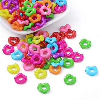 Opaque Acrylic Large Hole Beads, Twist Ring, Mixed Color, 12x3mm, Hole: 5.5mm, about 1800pcs/500g