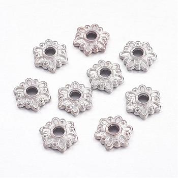 Tibetan Style Caps, Cadmium Free & Nickel Free & Lead Free, Flower, Platinum, 7x7x2mm, Hole: 1.5mm