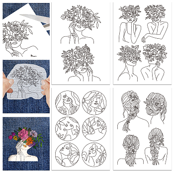 4 Sheets 11.6x8.2 Inch Stick and Stitch Embroidery Patterns, Non-woven Fabrics Water Soluble Embroidery Stabilizers, Human, 297x210mmm