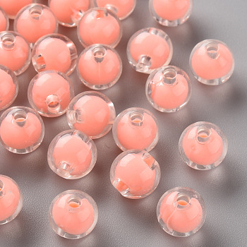 Transparent Acrylic Beads, Bead in Bead, Round, Salmon, 9.5x9mm, Hole: 2mm, about 960pcs/500g