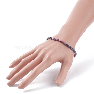 Bracelet extensible en perles rondes en corindon rouge naturel / rubis et saphir(BJEW-JB07900-01)-3