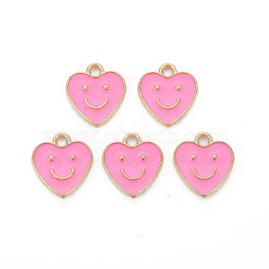 Light Gold Pearl Pink Heart Alloy+Enamel Charms