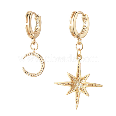 Boucles d'oreilles créoles asymétriques étoiles et lune(EJEW-JE04031-02)-3