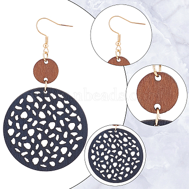 3 Pairs 3 Colors Hollow Flat Round Wood Dangle Stud Earrings with Iron Pins for Women(EJEW-AN0003-90)-3