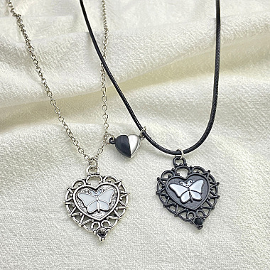 2Pcs 2 Style Heart with Butterfly Alloy Enamel Pendant Necklaces Set(PW-WG25073-01)-3