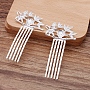 Iron Hair Comb Cabochon Settings, with Alloy Leaf, Silver, 21x47mm