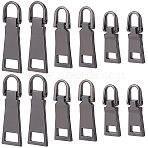 18Pcs 3 Styles Alloy Zipper Pull Tabs, Rectangle, Gunmetal, 28~49.5x1017x3~4mm, Hole: 5~10x6~9.5mm, 6pcs/style(FIND-CY0001-83B)