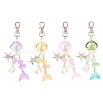 4Pcs 4 Colors Glass & ABS Plastic Pearl & CCB Plastic Pendant Decorations, with Alloy Swivel Clasps, Platinum, Fish & Fishtail & Starfish, Mixed Color, 120mm, 1pc/color(HJEW-YW00477)