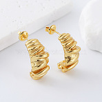 Irregular 304 Stainless Steel Twisted Stud Earrings for Women, Half Hoop Earrings, Golden, 23x13mm(FC7299)