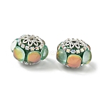 Acrylic Rhinestone Rondelle Beads, with Alloy & Glass, for Beadable Pens, Keychains and Jewelry, Antique Silver & Silver, Green, 21.5x20x15mm, Hole: 2mm(CLAY-NH0003-02AS-01)