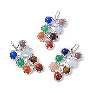 Natural Mixed Stone Brass Pendants, Natural Dyed White Jade & Amethyst & Tiger Eye & Red Jasper, Large Hole Pendants, Lead Free & Cadmium Free, Mixed Dyed and Undyed, Leaf, Platinum, 42~44x22~24x8.5~9.5mm, Hole: 6~6.5mm(FIND-E023-04P)