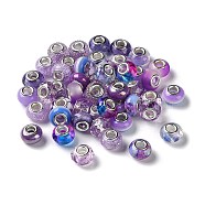 Resin European Beads, with Platinum Plated Brass Core, Rondelle, Medium Orchid, 13.5x9mm, Hole: 5mm(RESI-G080-01F)