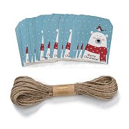 Rectangle Christmas Theme Kraft Paper Cord Display Cards, with 10m Bundle Hemp Rope, Bear Pattern, 7x4x0.03cm, Hole: 5mm, 50pcs; Rope: 10m Long, 2mm In Diameter(CDIS-K003-02G)