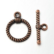 Tibetan Style Alloy Ring Toggle Clasps, Red Copper, Ring: 22x17x2mm, Hole: 2.5mm, Bar: 26x8x3mm, Hole: 2.5mm(PALLOY-N0112-01R)