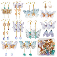 DIY Butterfly Earring Making Kit, Including Polyester Fabric Crafts Decoration & 304 Stainless Steel Pendants, Brass Charms & Earring Hook, Glass Pendants & Beads, Golden(DIY-SC0020-33)