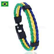 Flag Color Imitation Leather Triple Line Cord Bracelet with Alloy Clasp, Brazil Theme Jewelry for Men Women, Lime Green, 8-1/4 inch(21cm)(GUQI-PW0001-087C)