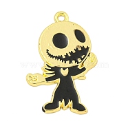 Halloween Alloy Enamel Pendants, Long-Lasting Plated, Golden, Skeleton Charm, Black, 32x21x1mm, Hole: 1.8mm(ENAM-M220-01G)