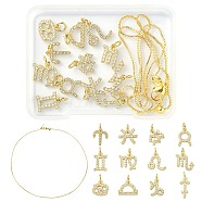 DIY 12 Constellations Necklace Making Kit, Including Brass Micro Pave Cubic Zirconia Charms, Brass Venetian Chain Necklaces, Real 18K Gold Plated, 13Pcs/box(DIY-YW0006-51)