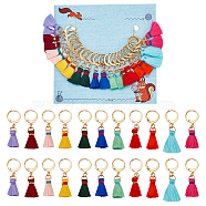 Nylon Thread Tassel Pendant Stitch Markers, Crochet Leverback Hoop Charms, Locking Stitch Marker with Wine Glass Charm Ring, Mixed Color, 3.5cm, 11 colors, 2pcs/color, 22pcs/set(HJEW-AB00492)