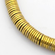 Electroplate Non-magnetic Synthetic Hematite Beads Strands, Heishi Beads, Flat Round/Disc, Golden Plated, 6x1mm, Hole: 1mm, about 378~389pcs/strand, 15.7 inch(G-J216E-06)