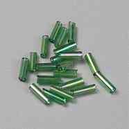 300Pcs Transparent Glass Round Bugle Beads, Round Hole, Dark Green, 6~7x2mm, Hole: 0.8~0.9mm(GLAA-WH0015-74D)