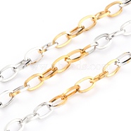 Two Tone 304 Stainless Steel Cable Chains, with Spool, Unwelded, Soldered, Golden & Stainless Steel Color, 6x4x1mm, 32.8 Feet(10m)/roll(CHS-B001-16)