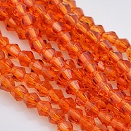 Faceted Bicone Glass Beads Strands, Orange Red, 4x4mm, Hole: 1mm, about 92~96pcs/strand, 13.78~14.37 inch(EGLA-P017-4mm-06)