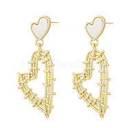 304 Stainless Steel Dangle Stud Earrings for Women, with Shell, Braided Heart, Real 18K Gold Plated, 48.6x29.6mm(QS5217-2)